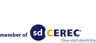 The image displays a logo with the text 'Member of SDCEREC'. The logo features a stylized graphic element, possibly representing a dental professional, in blue and white colors against a light background.